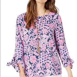 Lilly Pulitzer Langston Top Indigo Love you Bunches M blouse New preppy